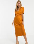 Moon River Satin Pumpkin Midi Dress