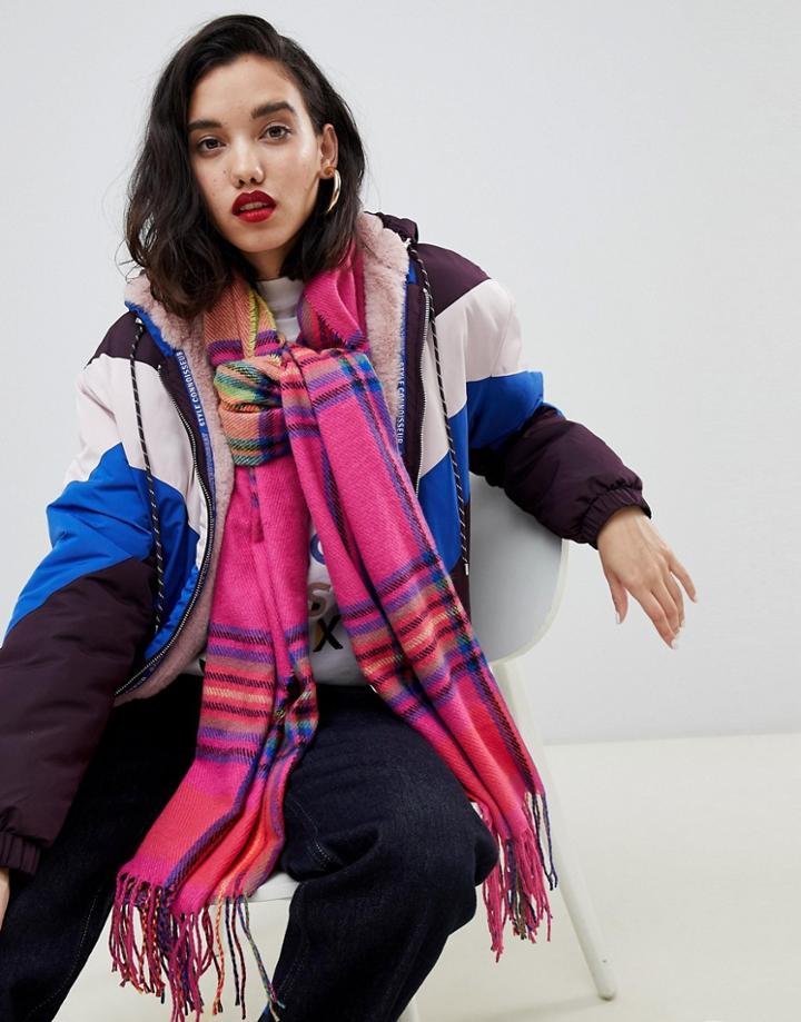 Stradivarius Neon Check Scarf - Pink