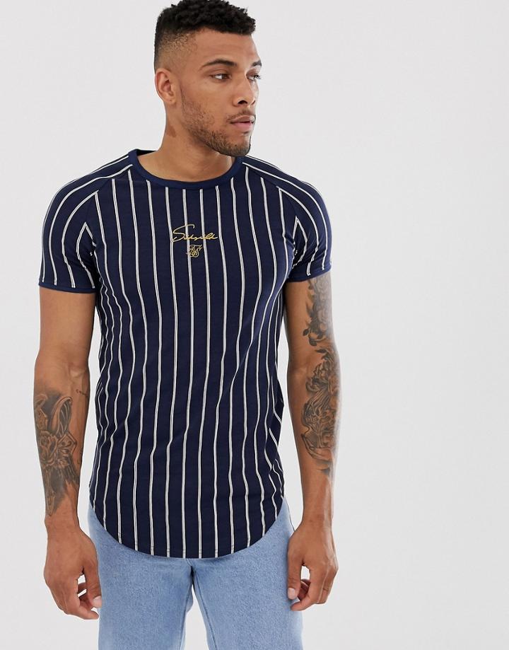 Siksilk Muscle T-shirt In Navy Stripe
