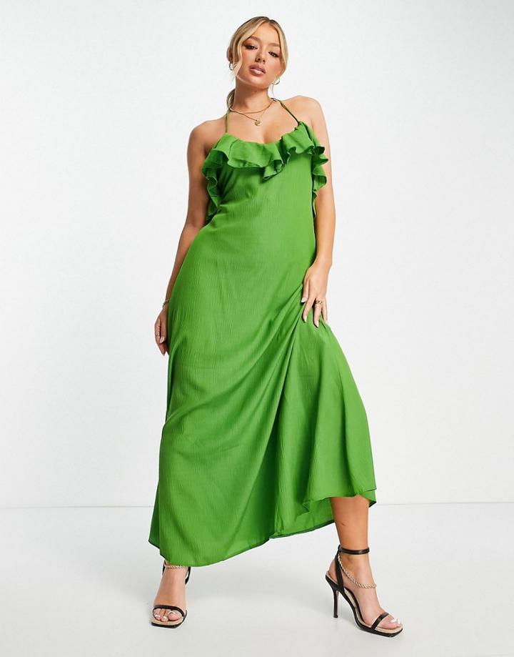 Trendyol Cami Maxi Dress With Frill Detail In Green