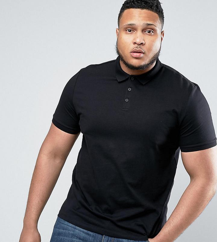 Asos Design Plus Jersey Polo In Black - Black