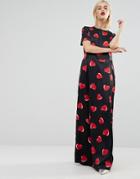 Love Moschino All Over Heart Print Woven Maxi Dress In Black - Black