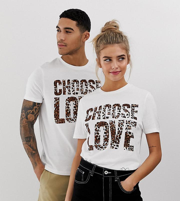 Help Refugees Choose Love T-shirt In White Organic Cotton With Leopard Print - White