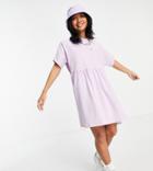 Noisy May Petite Organic Cotton Smock T-shirt Dress In Lilac-purple