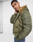 The Couture Club Dakota Faux Fur Lined Bomber Jacket In Khaki-green