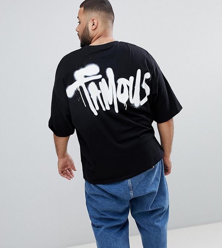 Asos Design Plus Oversized T-shirt With Half Sleeve And Graffiti Back Print - Black
