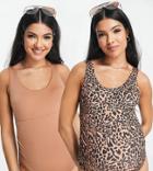 Asos Design Maternity 2 Pack Scoop Neck Swimsuit In Animal Print And Brown-multi