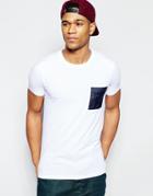 Asos Muscle T-shirt With Contrast Military Pocket With Zip - White