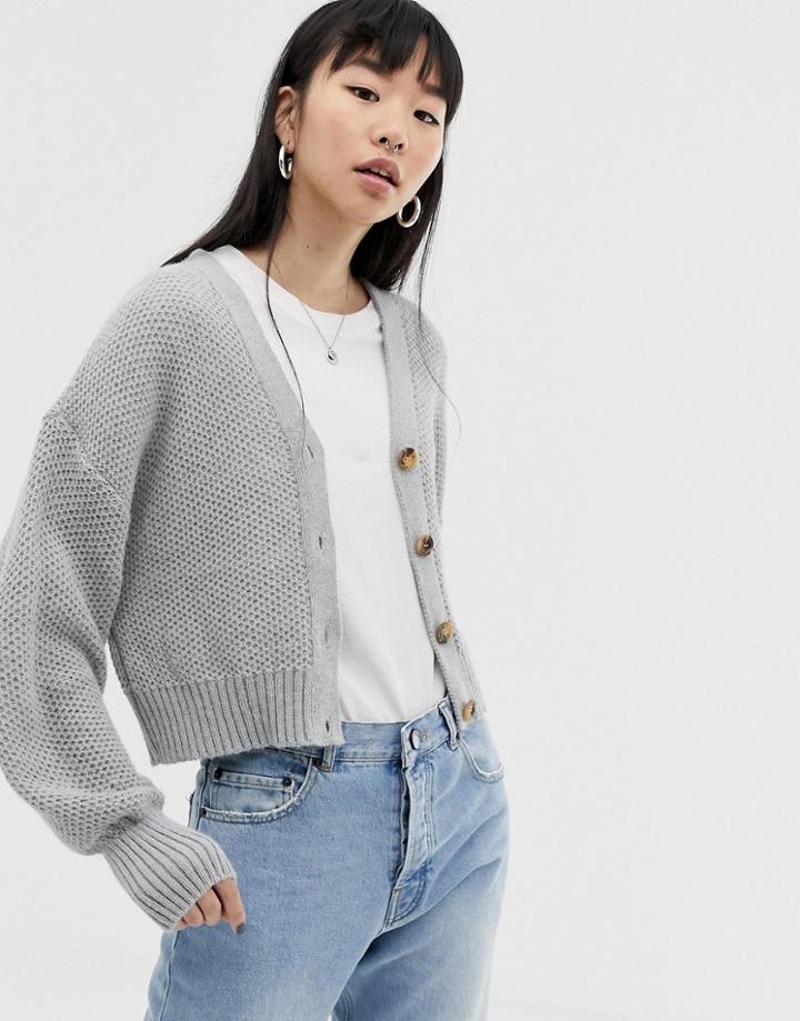 Asos Design Chunky Cardigan With Blouson Sleeve - Gray