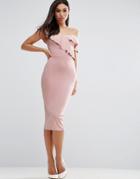 Asos Ruffle Off The Shoulder Midi Bodycon Dress - Pink