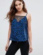Vero Moda Lace Singlet Blue Leopard Print Cami - Multi