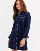 Lipsy Long Sleeve Tailored Denim Dress In Blue