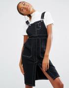 Daisy Street Overall Dress With Contrast Stitching - Black