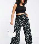 Yours Wide Leg Pants In Retro Black Floral