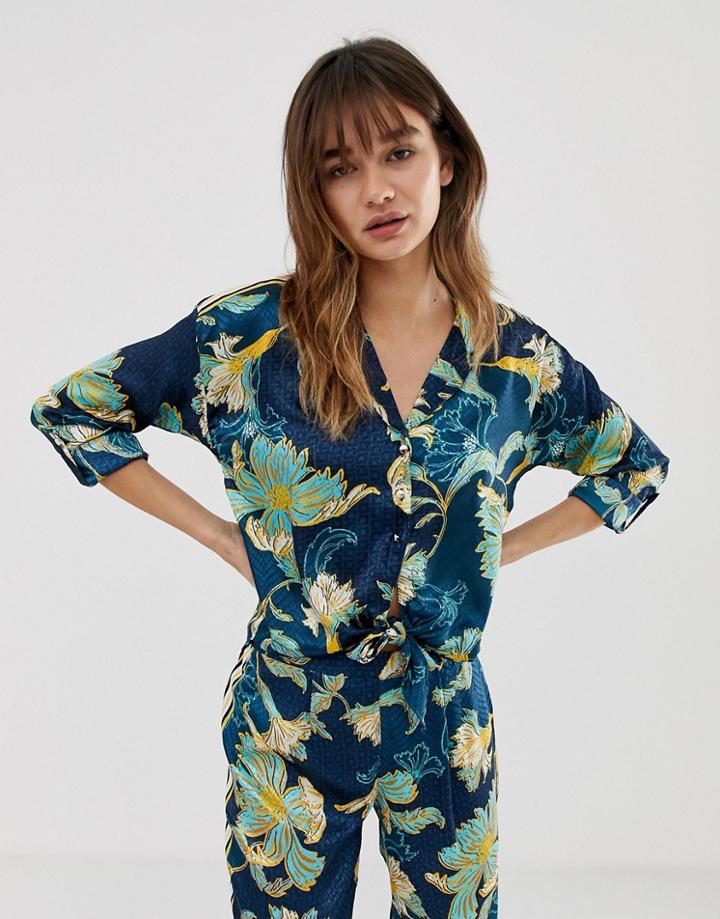 River Island Pyjama Shirt In Blue Print