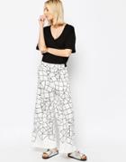 Asos White Wide Leg Pants In Cube Print