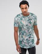 Jack & Jones Originals Longline T-shirt With All Over Floral Print - Navy