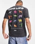 Crooked Tongues T-shirt With Dog Life Prints In Washed Black-white
