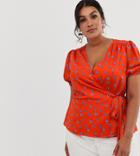 Fashion Union Plus Wrap Top In Floral - Red