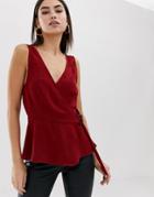 Asos Design Wrap Cami With Buckle Detail - Red