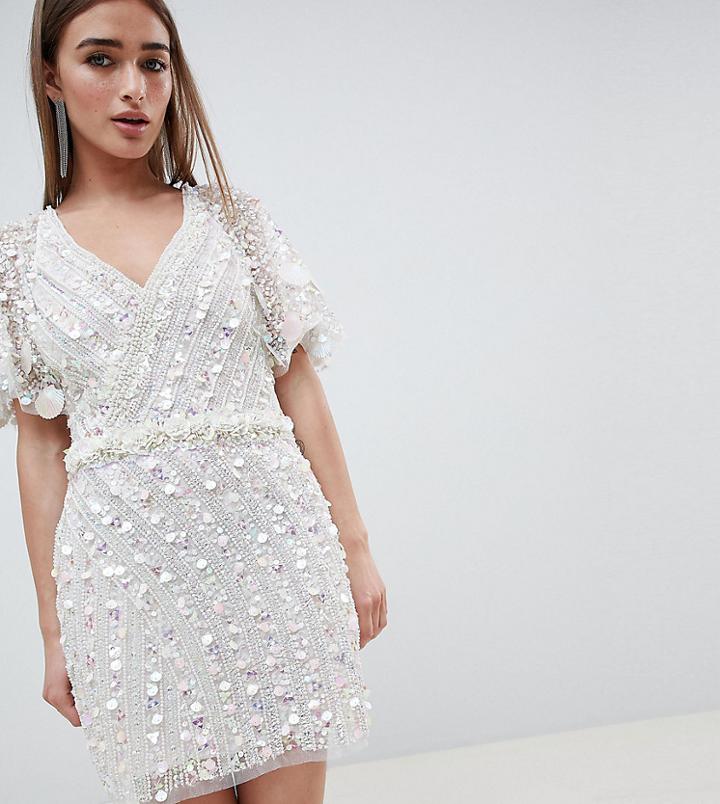 A Star Is Born Petite Cape Mini Dress With Mermaid Embellishment - White