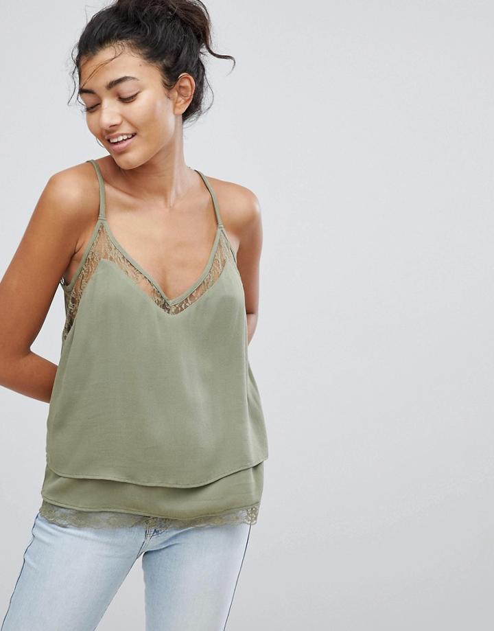 Pepe Jeans Layered Lace Hem Cami Top - Green