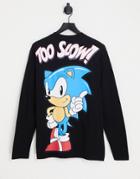 Asos Design Long Sleeve T-shirt With Sonic Print In Black