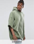 Reclaimed Vintage Super Oversized Hoodie With Overdye And Short Sleeves - Green