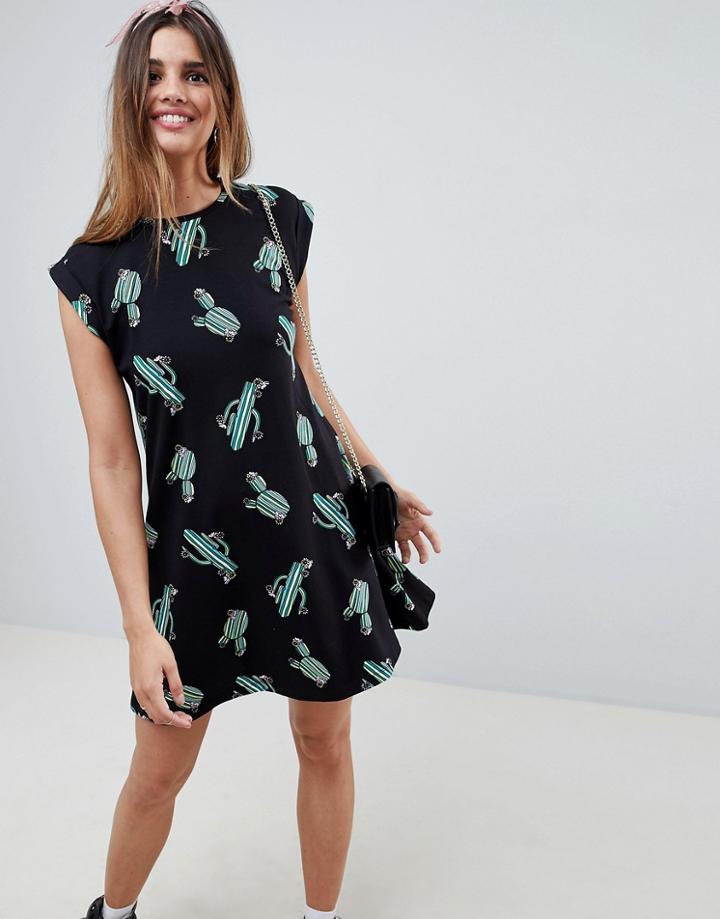 Asos Design Cactus Print Mini Swing Dress - Multi