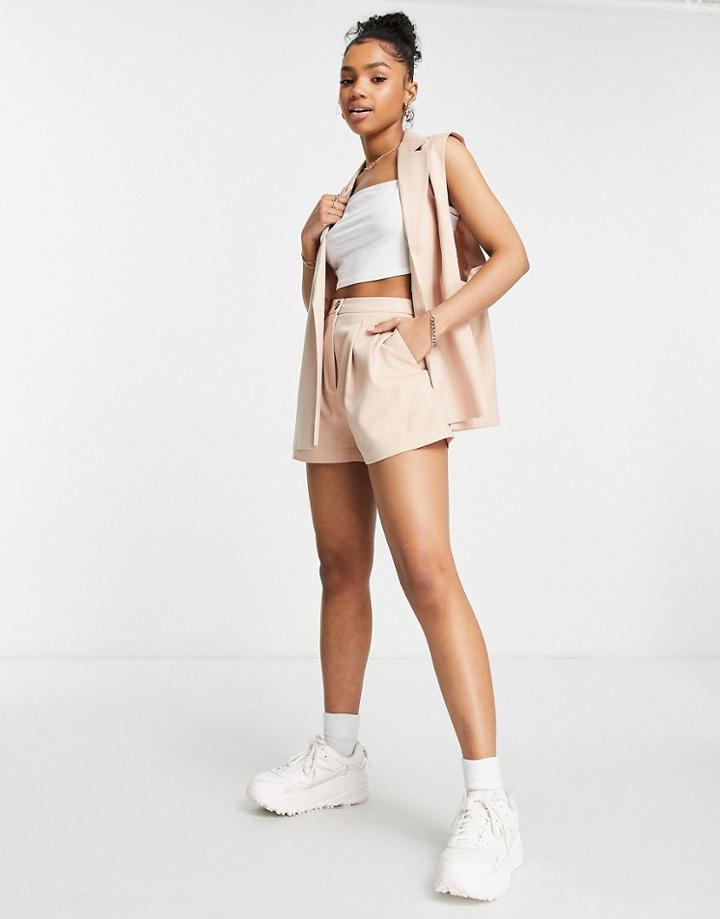 Miss Selfridge Longline Pinstripe Short In Blush - Part Of A Set-pink