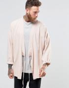 Asos Denim Kimono Shirt With Tie Up Front And Long Sleeves In Pink - Pink
