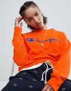 Champion Crewneck Sweatshirt With Script Chest Logo - Orange