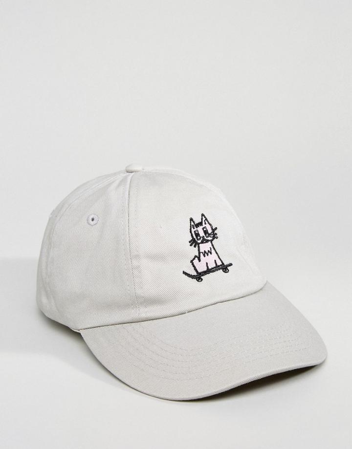 New Love Club Kitty Embroidered Cap - Gray