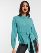 Closet Tie Front Blouse With Volume Sleeve-blues