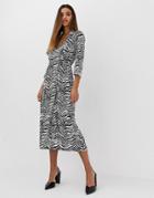 Asos Design Double Button Through Collared Midi Shirt Dress In Mono Zebra Print - Multi