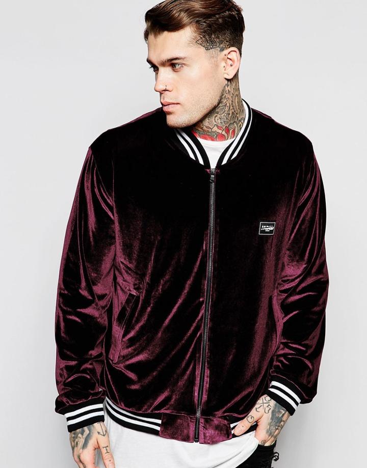 Jaded London Velour Bomber Jacket - Burgundy