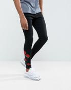 Rose London Super Skinny Jeans With Rose Embroidery - Black