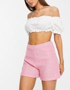 Vila Tailored Suit Shorts In Pink Boucle