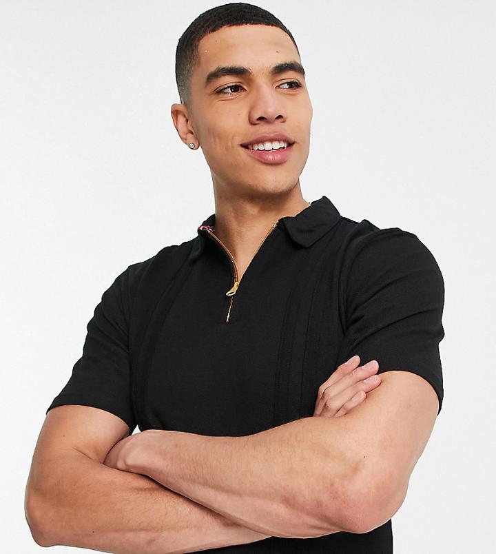 Le Breve Tall Pique Zip Polo In Black - Part Of A Set