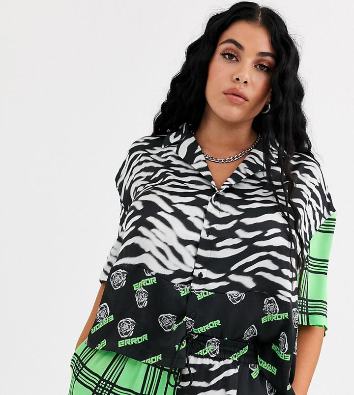 Collusion Plus Mixed Print Revere Shirt