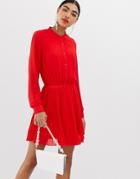 Unqiue21 Long Sleeve Collarless Pleated Dress-red