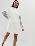 Asos Design Hoodie Sweat Dress With Faux Fur Sleeves-gray