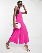 Topshop Contrast Black Tab Side Midi Jumpsuit In Magenta-pink