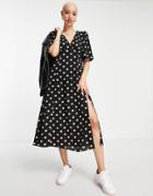 Asos Design Angel Sleeve Midi Dress In Large Blush Dot-multi