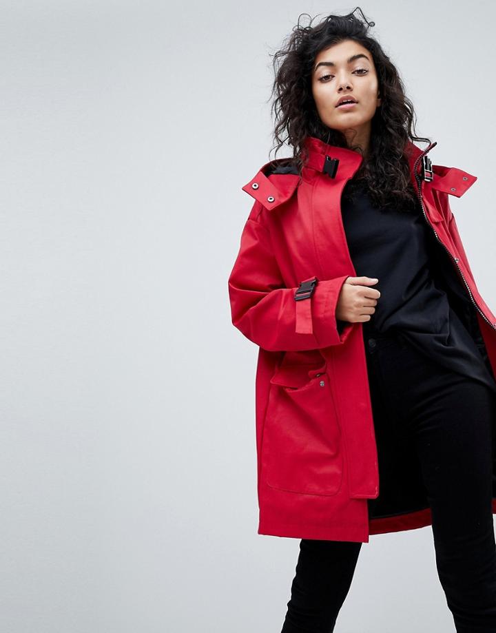 Asos Parka With Funnel Neck And Buckles - Brown