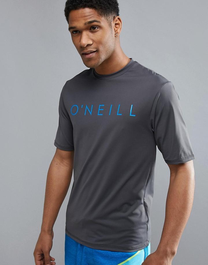 O'neill Pioneer Slim Fit T-shirt With Front Logo And High Neck Detail In Gray - Gray