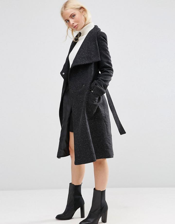 Asos Wool Blend Coat With Funnel Neck - Black