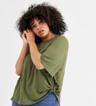 Asos Design Curve Relaxed T-shirt With Knot Side-green