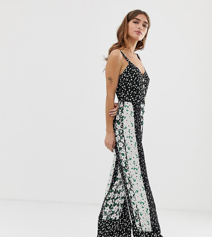 Miss Selfridge Petite Jumpsuit In Mixed Floral Prints - Black