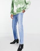 Topman Paneled Remade Straight Jean In Light Wash-blue
